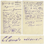 Claude Monet Autograph Letter Signed -- Monet Orders Red Wine From His Wine Merchant But Says the White Isnt as Good Anymore